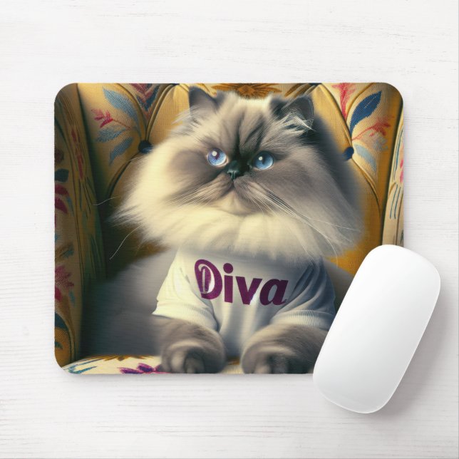 Himalayan Diva Cat On a Chair Mouse Pad (With Mouse)