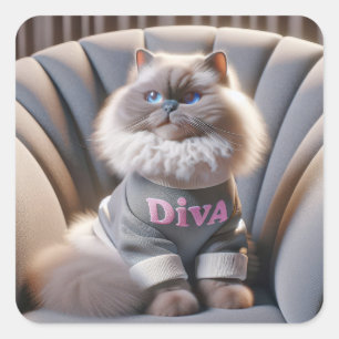 Himalayan Diva Cat Square Sticker