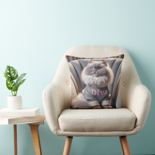 Himalayan Diva Cat Throw Pillow