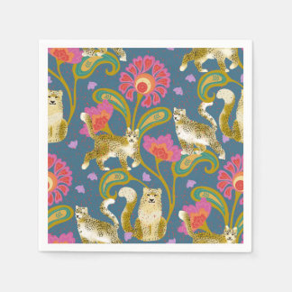 Himalayan Folk Art whimsical Snow Leopards Napkins