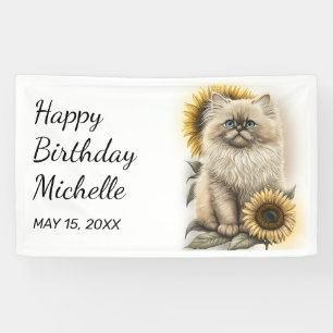 Himalayan Kitten Cat Sunflowers Happy Birthday Banner