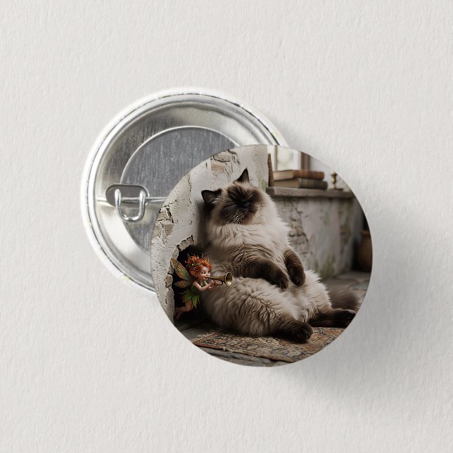 Himalayan Kitty and Pixie Wake Up Surprise  Button (Front & Back)