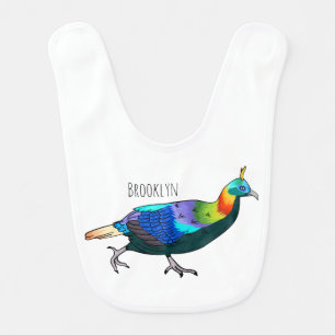 Himalayan monal bird cartoon illustration baby bib