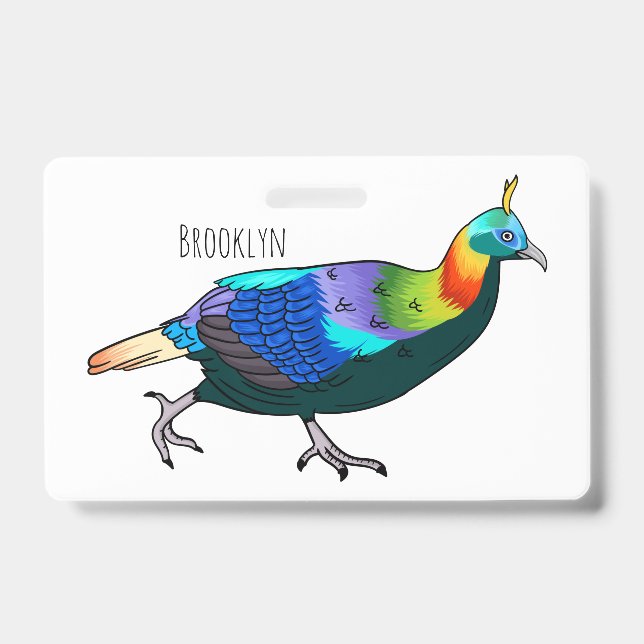 Himalayan monal bird cartoon illustration badge (Front)