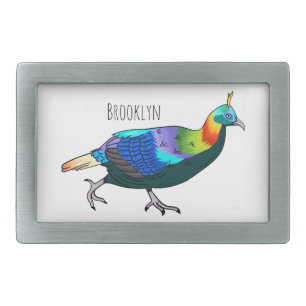 Himalayan monal bird cartoon illustration belt buckle