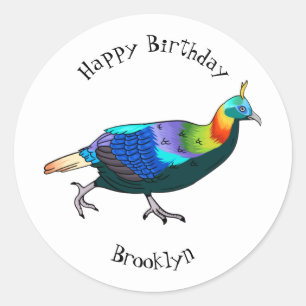 Himalayan monal bird cartoon illustration classic round sticker