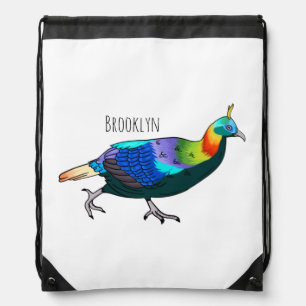 Himalayan monal bird cartoon illustration  drawstring bag