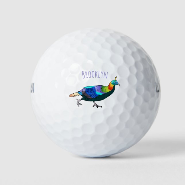 Himalayan monal bird cartoon illustration golf balls (Front)