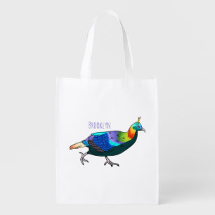 Himalayan monal bird cartoon illustration grocery bag