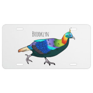 Himalayan monal bird cartoon illustration license plate
