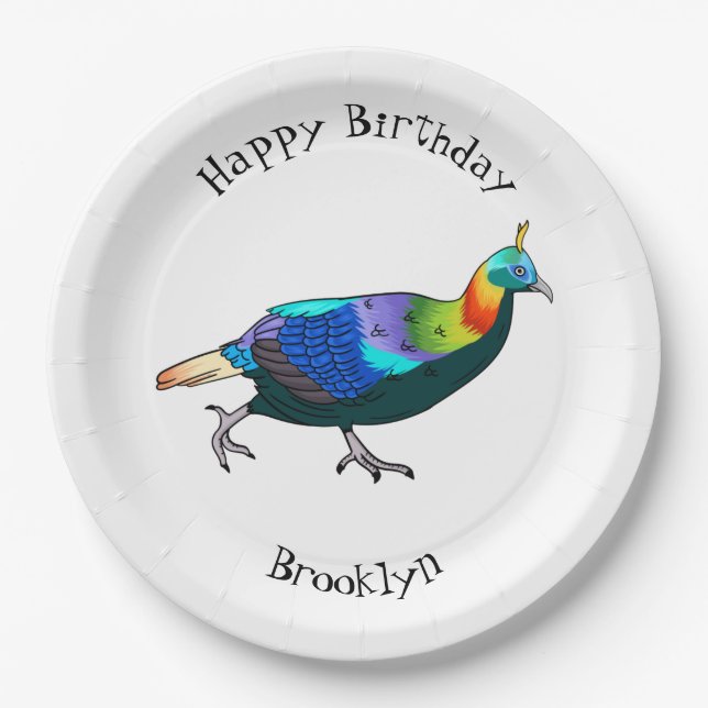 Himalayan monal bird cartoon illustration  paper plates (Front)