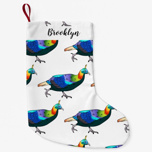 Himalayan monal bird cartoon illustration  small christmas stocking (Front)
