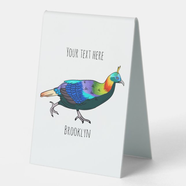 Himalayan monal bird cartoon illustration table tent (Front)