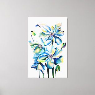 Himalayan Persian Blue Poppies Watercolor Canvas Print