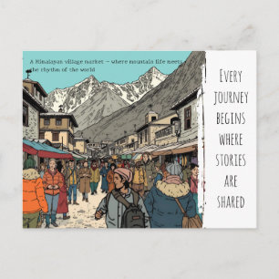 Himalayan Village Market Cultural Art Postcard