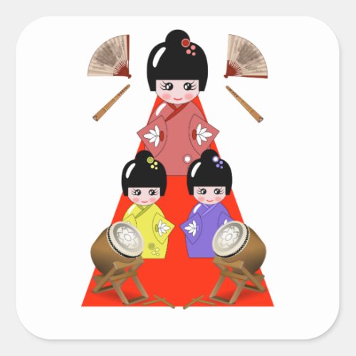 Hinamatsuri Girls Day Japanese Doll  Square Sticker