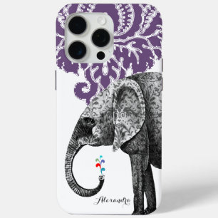 Hindi Floral Pattern Elephant Damask iPhone 15 Pro Max Case