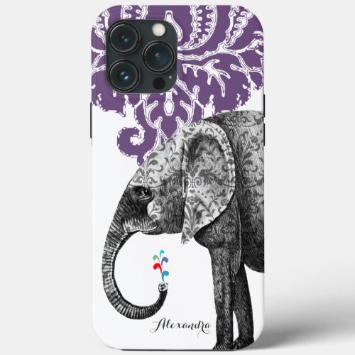 Hindi Floral Pattern Elephant Damask iPhone 13 Pro Max Case