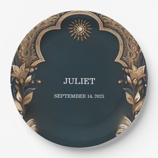 Hindi Henna Mehndi Indian Style Bridal Shower Paper Plates (Front)