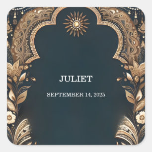 Hindi Henna Mehndi Indian Style Bridal Shower Square Sticker