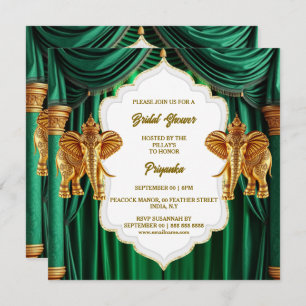 Hindi Hindu emerald green gold indian elephants Holiday Card