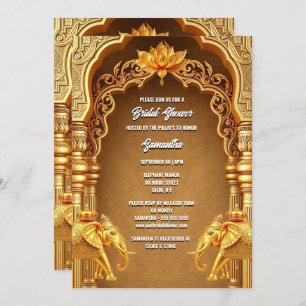 Hindi Hindu gold elephants lotus flower asian Invitation