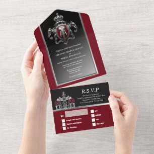 Hindi Hindu indian elephants damask burgundy black All In One Invitation