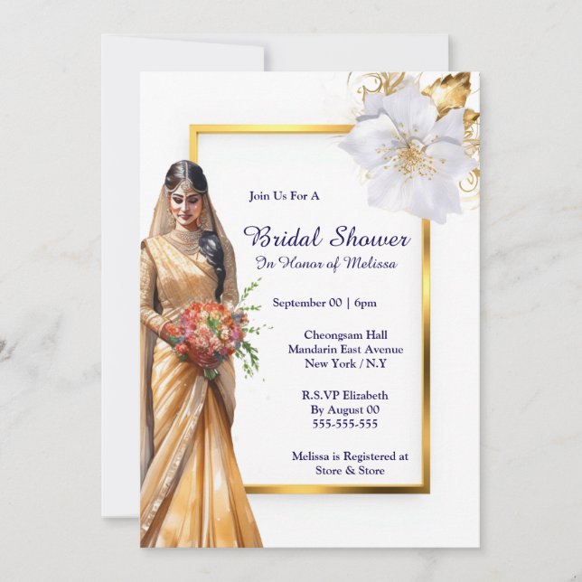 Hindi Mehndi Indian bride green gold white bridal  Invitation (Front)