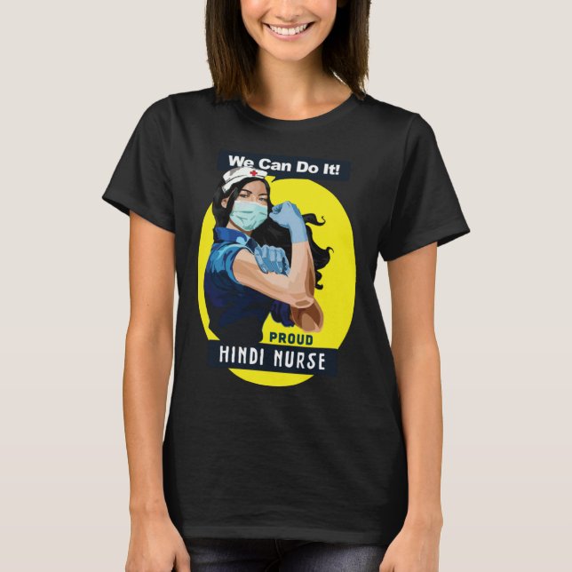 Hindi Proud Frontline Worker Rosie Riveter Nurse D T-Shirt (Front)