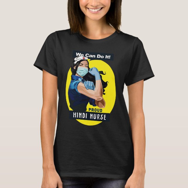 Hindi Proud Frontline Worker Rosie Riveter Nurse D T-Shirt (Front)