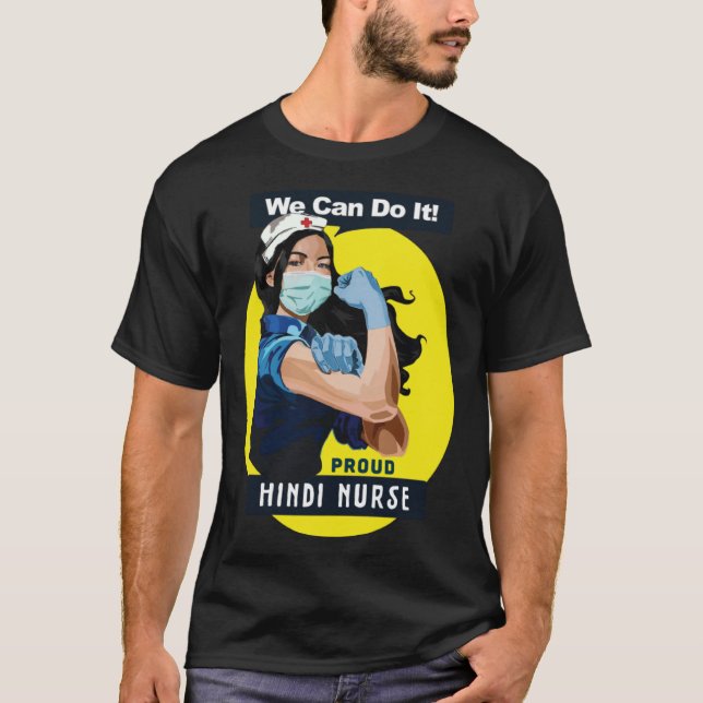 Hindi Proud Frontline Worker Rosie Riveter Nurse D T-Shirt (Front)