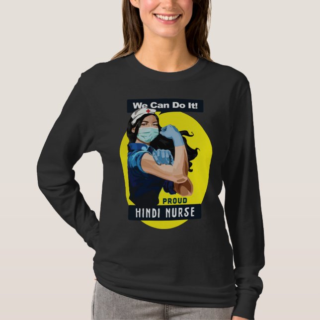 Hindi Proud Frontline Worker Rosie Riveter Nurse D T-Shirt (Front)