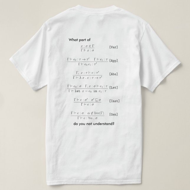 Hindley-Milner Type Inference T-Shirt (Design Back)