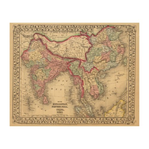 Hindoostan Farther India China Tibet Wood Wall Decor