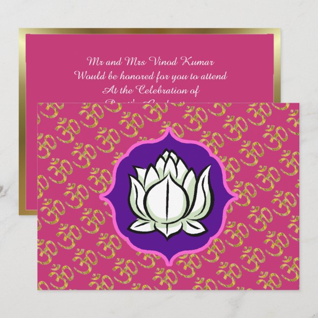 Hindu celebration Om Lotus Invitation (Front/Back)