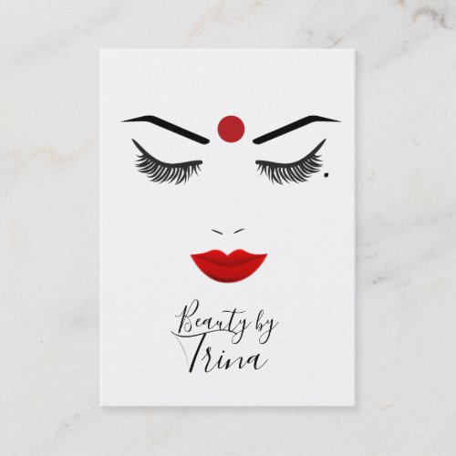 Hindu Dot Beauty Face Lashes  Red Lips Makeup Business Card