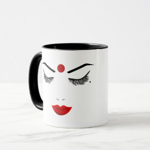 Hindu Dot Beauty Face Lashes & Red Lips Makeup Mug