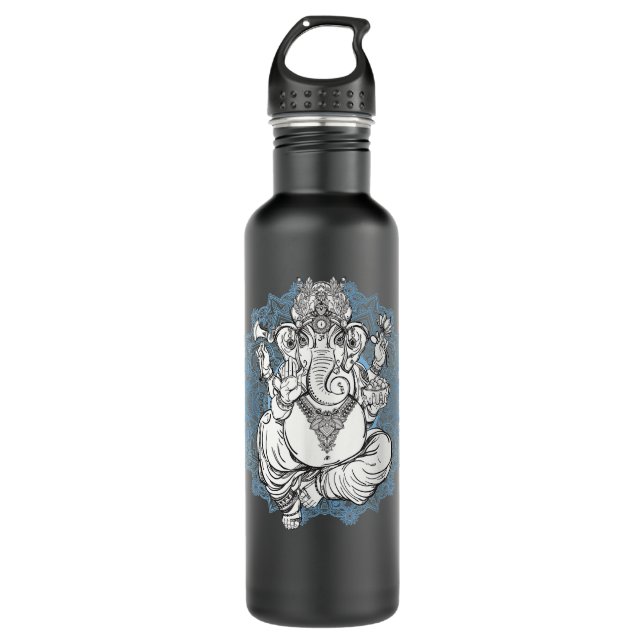 Hindu Elephant God Ganesha T - Oriental India Henn Stainless Steel Water Bottle (Front)