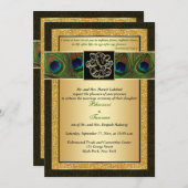 Hindu Ganesh Black, Gold Peacock Wedding Invite (Front/Back)