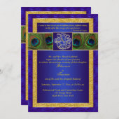 Hindu Ganesh Blue, Gold Peacock Wedding Invite (Front/Back)