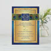 Hindu Ganesh Blue, Gold Peacock Wedding Invite (Standing Front)