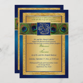Hindu Ganesh Blue, Gold Peacock Wedding Invite (Front/Back)