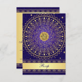 Hindu Ganesh Blue Gold Scrolls Wedding RSVP Card (Front/Back)