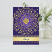 Hindu Ganesh Blue Gold Scrolls Wedding RSVP Card (Standing Front)