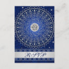 Hindu Ganesh Blue Silver Scrolls Wedding RSVP Card