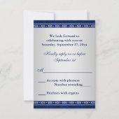 Hindu Ganesh Blue Silver Scrolls Wedding RSVP Card (Back)