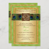 Hindu Ganesh Green, Gold Peacock Wedding Invite 2 (Front/Back)