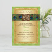 Hindu Ganesh Green, Gold Peacock Wedding Invite 2 (Standing Front)