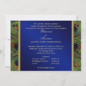 Hindu Ganesh Peacock Feathers Wedding Invite Blue (Back)