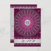 Hindu Ganesh Plum, Silver Scrolls Wedding RSVP Invitation (Front/Back)